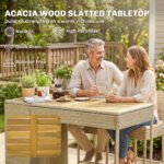 5 Piece Wicker Outdoor Bar Set, Acacia Wood Outdoor High Top Table and Chairs with 3 Tier Shelves, Cushions, Brown - Image 5