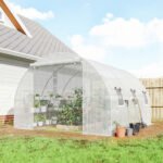 10'x11'x6' Walk-in Tunnel Greenhouse with Shelves, Mesh Door and Windows, Hoop House Greenhouse with PE Cover, White - Image 2