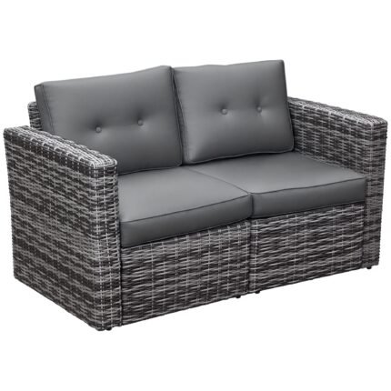2 Piece Patio Wicker Corner Sofa Set with Outdoor PE Rattan Furniture