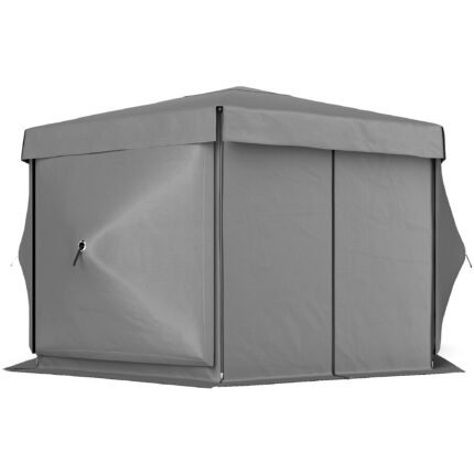 Pop-Up 12' x 12' Hexagonal Pop Up Gazebo Canopy Tent with 5 Sidewalls, Outdoor Canopy Shelter with Carry Bag, Dark Gray