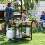 3-Shelf Outdoor Grill Cart Table with Foldable Side Table, Stainless Steel Pizza Oven Stand on Wheels, Black - Image 2