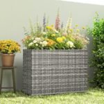 Tall Rectangular Planter with Removable Liner, Holes, PE Wicker Large Planter Box for Indoor Outdoor Plants, Gray - Image 8