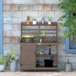 Wooden Potting Bench with Storage, Sink, Water Tap for Backyard, Patio, Balcony, Dark Brown - Image 7