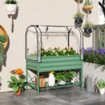 Raised Garden Bed with Legs and Cover, Metal Elevated Planter Box with Bottom Shelf and Liner for Vegetables, Green - Image 2