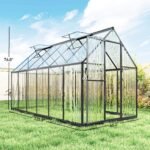 Polycarbonate Greenhouse with Swing Door and Two Adjustable Roof Vents, Aluminum Walk-in Greenhouse, 11x6 ft, Black - Image 3