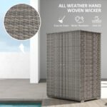 Outdoor Storage Cabinet with Shelves, Rattan Pool Towel Storage Cabinet with Removable Shelf & Drawer, Dark Gray - Image 5