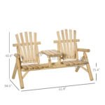 2-Seat Wooden Adirondack Chair, Patio Bench with Table, Outdoor Loveseat Fire Pit Chair for Porch, Backyard, Deck, Natural - Image 3