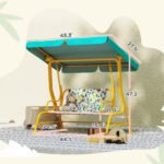 Kids Porch Swing, 2-Seater Patio Swing Bench with Safety Belts, Adjustable Canopy for Backyard, Garden, Green - Image 3