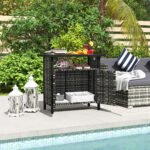 Outdoor Pool Towel Storage Cabinet Organizer, Outdoor Bar Table with Shelf and Cabinet, Pool Towel Holder Pool Valet with Weather-Resistant PE Rattan and Steel Frame, Mixed-Gray - Image 2