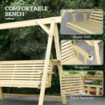 3 Seat Wooden Porch Swing with Stand, Patio Swing with Side Tables, for Garden, Poolside, Backyard, Natural Wood - Image 7
