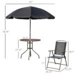 6 Piece Patio Dining Set for 4 with Umbrella, Outdoor Table and Chairs with 4 Folding Dining Chairs & Round Glass Table for Garden, Backyard and Poolside, Black and Coffee - Image 3