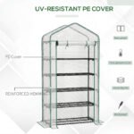 5 Tier Mini Greenhouse, Small Portable Greenhouse with PE Cover, Roll-Up Zippered Door, 76" x 35.4" x 19.3", White - Image 6