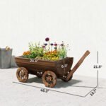 Wooden Wagon Planter Box, Mobile Garden Planter with 4 Wheels, Small Wheelbarrow Wagon Flower Cart with Drainage Hole - Image 3
