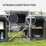 Aluminum Camping Kitchen, Portable Folding Camping Table with Fabric Cupboards, Windshield, Bag for BBQ, Picnic, Black - Image 7