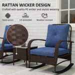 3 Piece Wicker Patio Furniture Set, Outdoor PE Rattan Rocking Chairs with Coffee Table, Cushions for Porch, Brown - Image 5