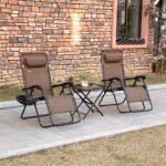 Zero Gravity Chair Set with Side Table, Folding Reclining Chair with Cupholders & Pillows, Adjustable Lounge Chairs for Pool, Backyard, Lawn, Beach, Brown - Image 2