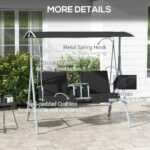 2-Seater Outdoor Porch Swing with Canopy and Table, Patio Swing Chair for Garden, Poolside, Backyard, Black - Image 6