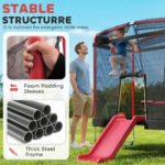 4 x 6FT Trampoline for Kids Indoor & Outdoor with Slide, Swing, Basketball Hoop and Safety Enclosure, Red - Image 4