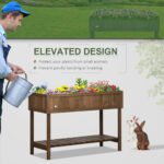 Wooden Raised Garden Bed, Elevated Planter Box Stand with 8 Slots and Open Shelf, Dark Brown - Image 6
