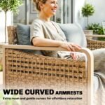 Rattan Wicker Sofa 3-Seater Outdoor Patio Sofa with Cushions for Garden Backyard Porch Gray - Image 5