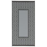 Reversible Outdoor Rug, Waterproof Plastic Straw with Carry Bag, 9' x 18', Black & Gray Gourd Border