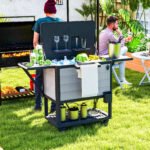 104 Quart Large Capacity Outdoor Cooler Cart, Patio Rolling Ice Chest with Bottle Opener Shelves Wheels, Gray - Image 2
