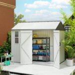 8' x 6' Metal Garden Storage Shed, Extra Large Outdoor Tool Storage House w/ Doors, Window and Air Vents, White - Image 2