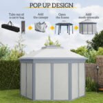 13' x 13' Pop Up Gazebo Hexagonal Canopy Shelter with 6 Zippered Mesh Netting for Patio Backyard Garden Wedding Party - Image 4