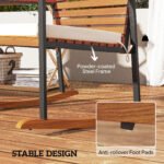 Acacia Wood Outdoor Lawn Rocking Chair Set of 2, Outdoor Patio Rocking Chairs with Armrests, Cushion, Cream White - Image 7