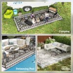 Reversible Outdoor Rug, Waterproof Plastic Straw with Carry Bag, 9' x 18', Black & White Rhombus Patchwork - Image 5