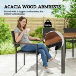 Outdoor Dining Set for 4, Patio Table and Chairs Set with 59" Rectangle Acacia Wood Table and 352 LBS Stackable Chairs - Image 7