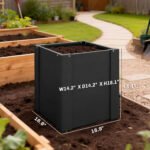 Raised Garden Bed Galvanized Planter Box Outdoor with Gloves for Gardening Vegetables, Flower, Herb, 1.4 x 1.4 x 1.5 ft, Black - Image 3