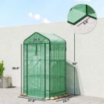 Mini Greenhouse with Screen Roof, Portable Small Greenhouse with Roll-Up Zipper Door, 27.6" x 19.7" x 50", Green - Image 3