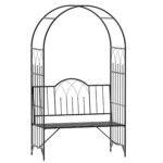 Metal Trellis Arbor Arch for Climbing Plants with Garden Bench, Grow Grapes & Vines, Patio Decor & 2-Person Outdoor Interlacing Decorative Seating with Tips, 484 lbs. Weight Capacity, Black