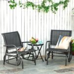 2-Piece Outdoor Glider Swing, Rocking Chair Set with Breathable Mesh Fabric, Sturdy Durable Frame, Curved Armrests, Supports Up to 264 lbs., for Backyard, Garden, Porch, Black - Image 2