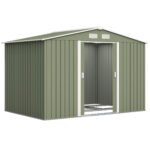 9' x 6' Outdoor Storage Shed, Garden Tool Metal Shed with Foundation Kit, Double Lockable Door, Air Vents and Sloping Roof, for Backyard, Patio, Lawn, Green