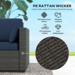 Patio Couch PE Wicker Deep Seating Outdoor Sofa with Removable Cushions, 3 Seater Rattan Sofa, Outdoor Furniture for Balcony, Deck, Garden and Poolside, Navy Blue - Image 4