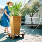 Set of 3 Tall Planters, 28" Outdoor Planter w/ Drainage Holes, Faux Wood Plastic Flower Pots, Light Brown - Image 4