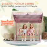 Kids Patio Swing, 2-Seater Outdoor Porch Swing with Safety Belt and Adjustable Canopy for Backyard Garden, Pink - Image 5