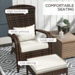 Wicker Adirondack Chair Fire Pit Chair w/ Ottoman & Cushions, White - Image 5