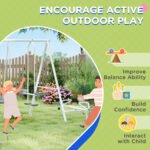 5 in 1 Kids Swing Set for Backyard with Heavy-Duty A-Frame Stand, Saucer Swing, Slide, Seesaw, Glider, Swing Seat, Gray - Image 6