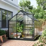 Polycarbonate Greenhouse, Heavy Duty Outdoor Aluminum Walk-in Green House Kit Vent Door, 6.2'x8.3'x6.6' Gray - Image 8