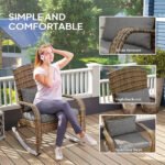 Adirondack Chair, Outdoor Wicker Rocking Chair with High Back, Seat Cushion, and Pillow for Porch, Balcony, Gray - Image 5