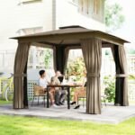 10' x 10' Outdoor Patio Gazebo, Soft Top Gazebo Canopy Shelter with Curtains, Netting, Steel Frame, Hook - Image 2