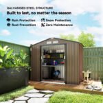 7x4 Storage Shed, Outdoor Garden Tool Shed with Foundation Kit, Vents & Sliding Doors for Backyard Patio, Brown - Image 4