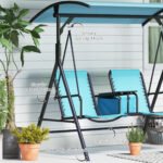 2 Person Porch Swing with Canopy, Storage Table, Cup Holder, Blue - Image 7