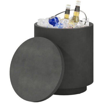 2.6 Gal Outdoor Side Table with 3-In-1 Concrete Cooler Bar Table