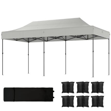 Pop-Up 10 x 20 ft Pop Up Canopy Tent, Heavy Duty UPF50+ Outdoor Portable Instant Canopy Shelter with Wheeled Bag, White