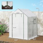 Portable Greenhouse, Water/UV Resistant Walk-In Small Outdoor Green House with 2 Tier Flower Rack Shelves, White - Image 3