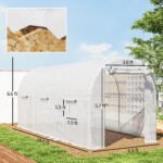 Hoop House Greenhouse, Walk-in Tunnel Greenhouse with 2 Support Rods, Zippered Roll-up Mesh Door, 14.6'x6.5'x6.6', White - Image 3